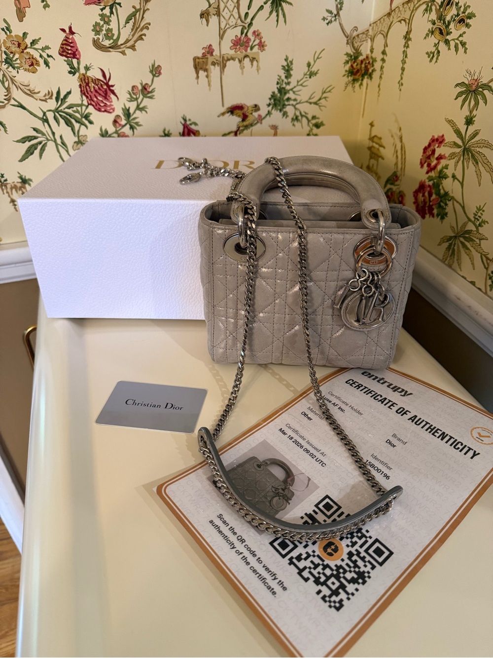 Dior Mini Lady Dior Tote — Iridescent Gray / Silver Hardware